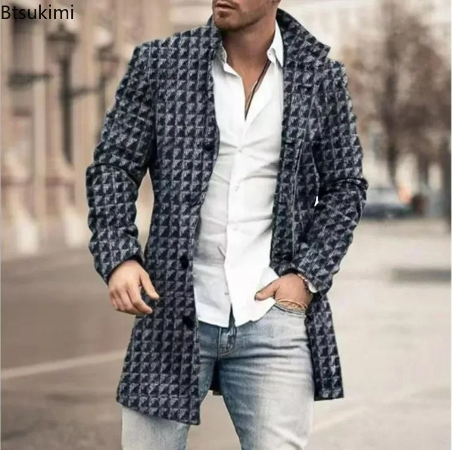 Men's Wool Blends 2024 Casual Jacket Plaid Print Long Sleeve Buttoned Jackets Coats Tops Male Warm Outerwear Men 4XL 231120