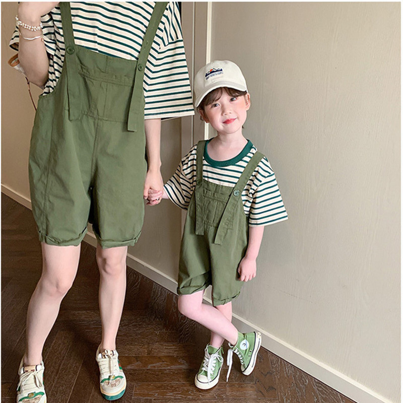 Family Matching Outfits Summer Mother 2-12 Years Daughter Mom Kids Girls Women Family Matching Outfits Striped Short Sleeve T-shirt Overalls Set 23042