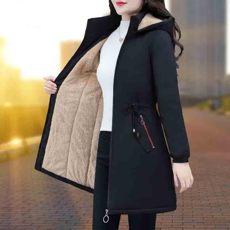 Leather Women Long Parka Winter New Large Size Long Jackets Womens Hooded Thick Cotton Coat warm Loose Casual Coat Pockets
