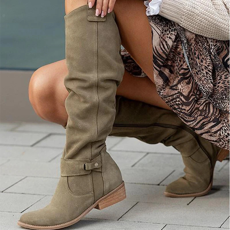 Boots Women Knee High Boots Solid Color Suede Lady Flats Winter Warm Comfortable Female Shoes Point Toe Sexy Zipper Low Heel Tall Boot 231120