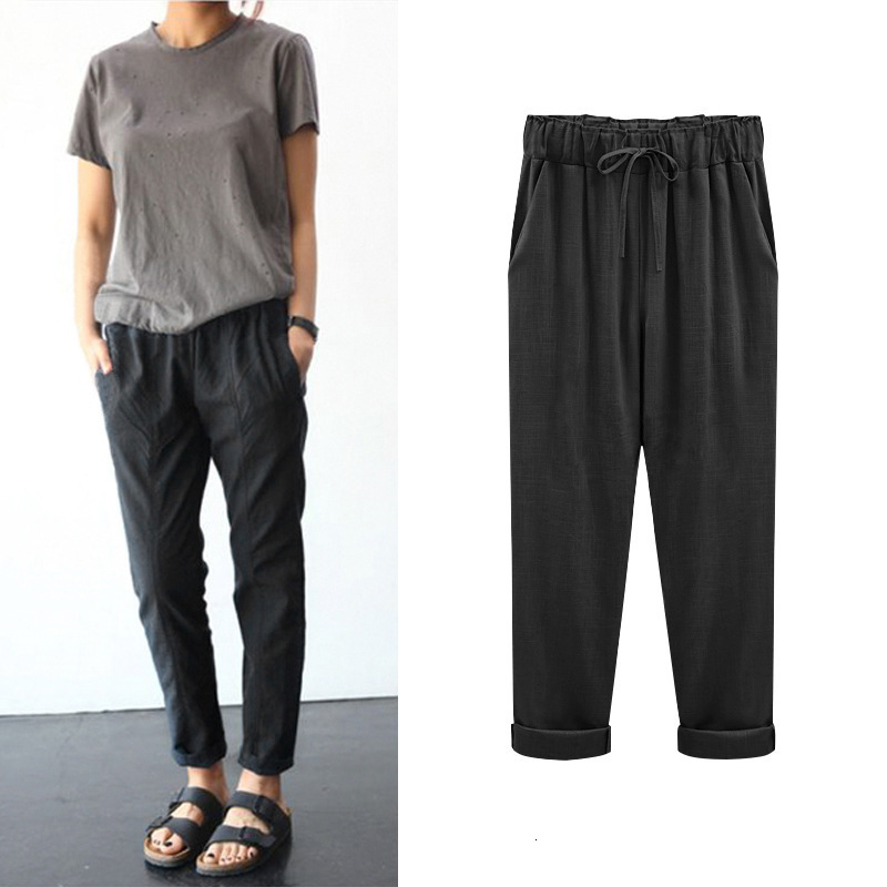 Women's Pants Capris Cotton Linen Pants Elastic high Waist Ankle Length Casual Women Loose spring pants 230421
