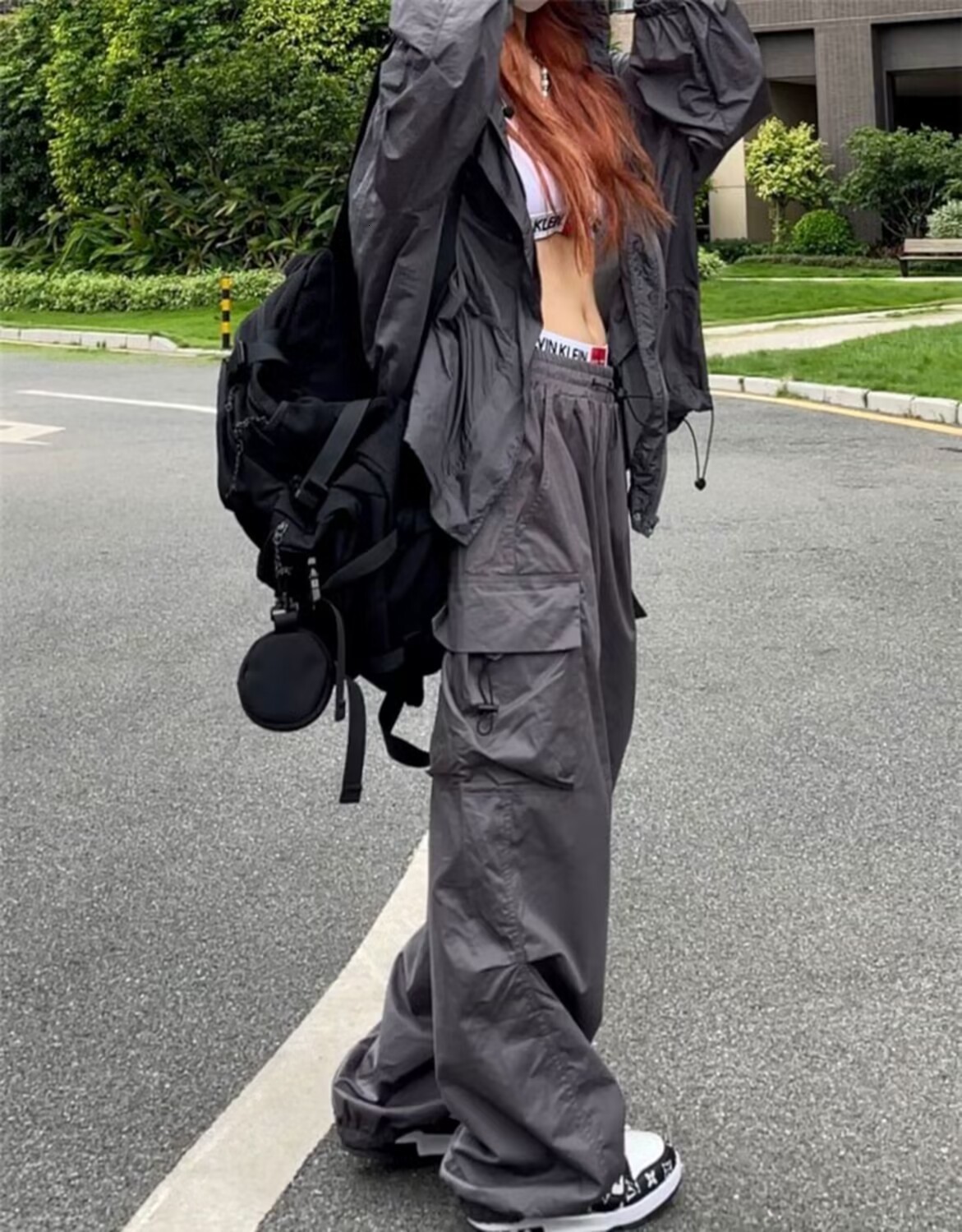 Women's Pants Capris Summer Parachute Black Pants Women Hippie Streetwear Oversize Pockets Cargo Trousers Harajuku Wide Leg Baggy Sweatpants Wome