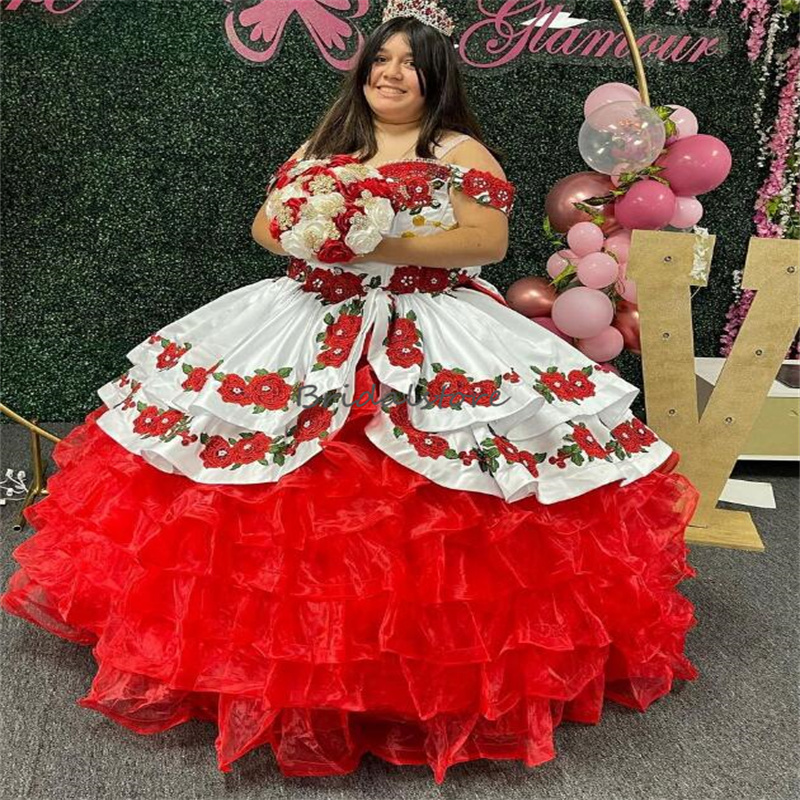 Sixteen Mexican Quinceanera Dresses 2023 With Organza Ruffles Beaded Plus Size Sweet 16 Party Gown Corset White Black Prom Dress vestidos de 15 anos x