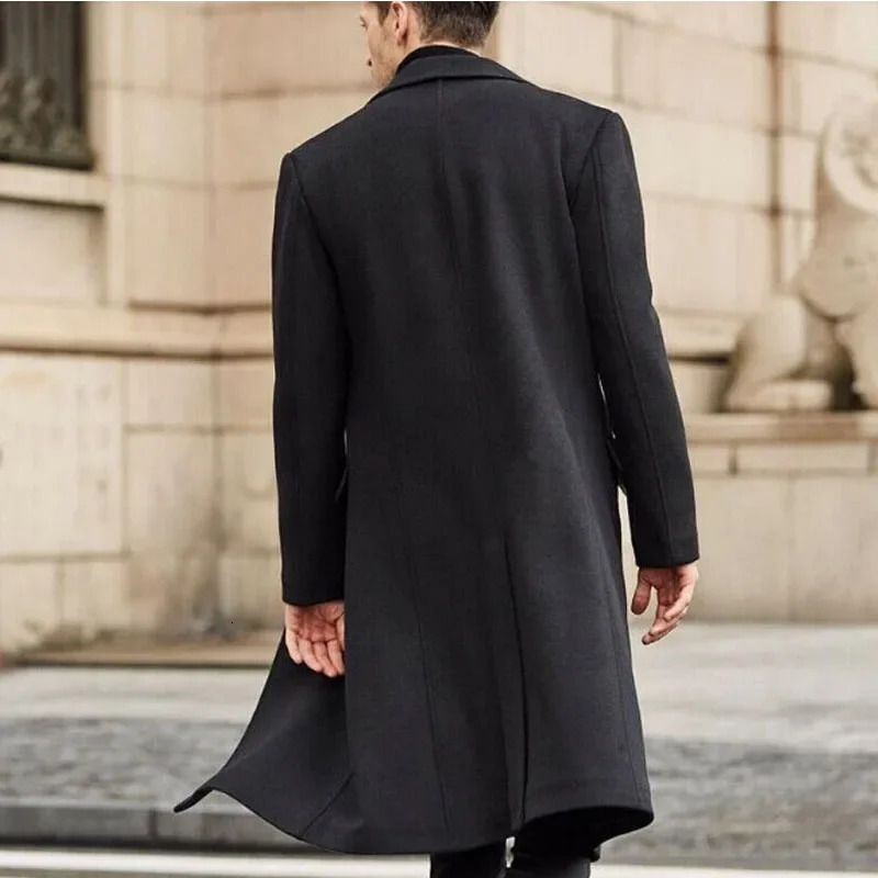 Men's Wool Blends Long Trench Coat British Style Charm Woolen Autumn and Winter Musthave Pocket Fu 231120