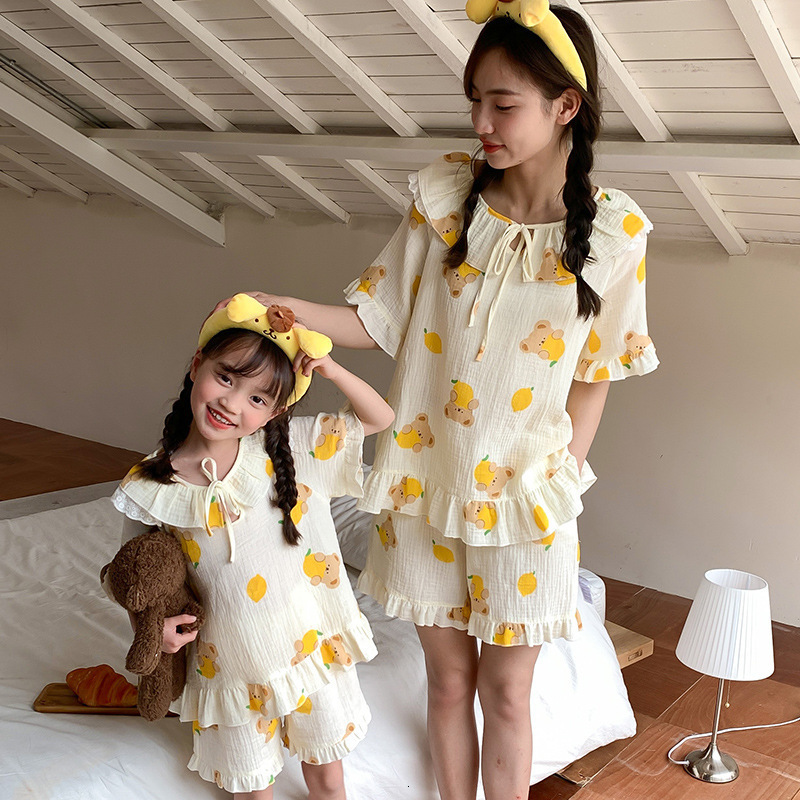Family Matching Outfits Parent-child Summer Pajamas Sets Mother and Daughter Matching Sleepwear Women's Coming-Home Outfit Mom and Me Clothes Nig