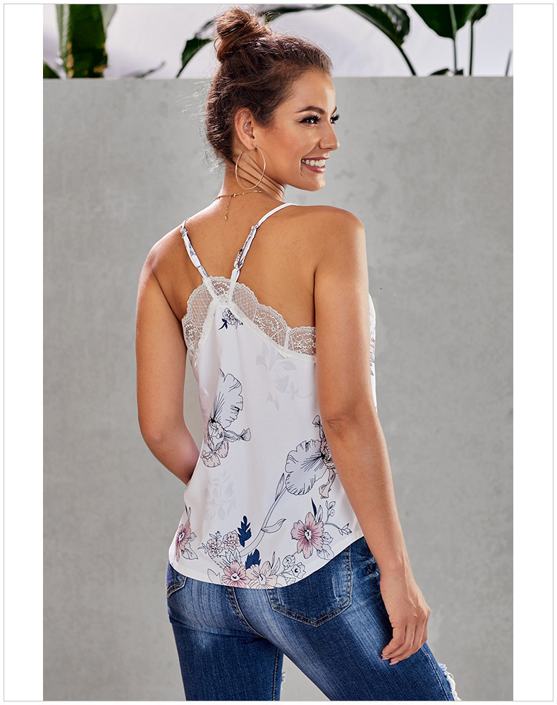 Camisoles Tanks Women Large Size Lace Trim Print Floral Tanks Tops Casual V Neck Female Slim Fit Bottoming Vest Camisole T Shirt Summer 230421