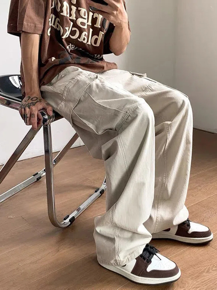 Women's Capris couple pocket Oversized Solid Joggers Tech Pants High Waist Streetwear Fashion BLACK Baggy Trousers Y2K Casual Vintage Clothes 230