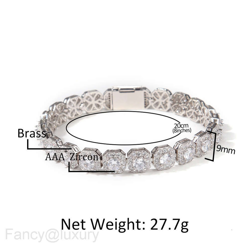 Bracelet necklace Moissanite chain Hip hop 9mm square rock sugar zircon bracelet with inset style design a niche item