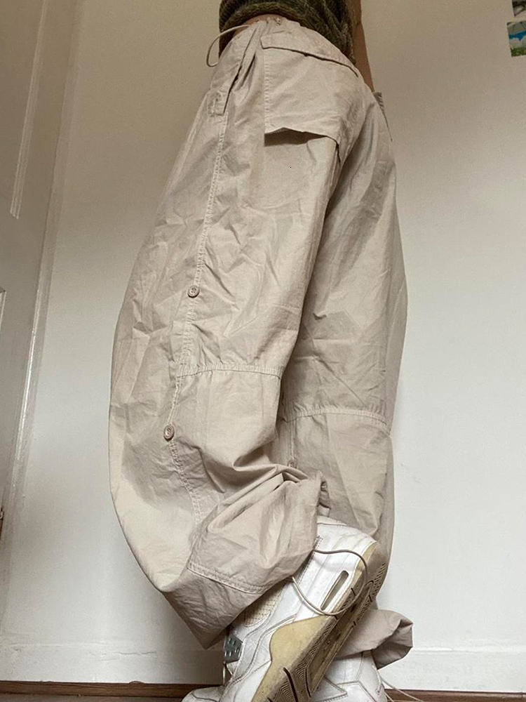 Women's Pants Capris Cuteandpsycho Oversized Solid Joggers Tech Pants High Waist Streetwear Fashion Brown Baggy Trousers Y2K Casual Vintage Cloth