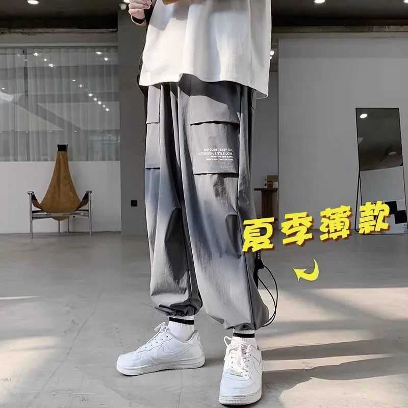 Men's Pants Men Summer Men's Cargo Trousers Thin Black Cargo Pants for Men Korean Style Gray Trousers for Men Japanese Streetwear J230420