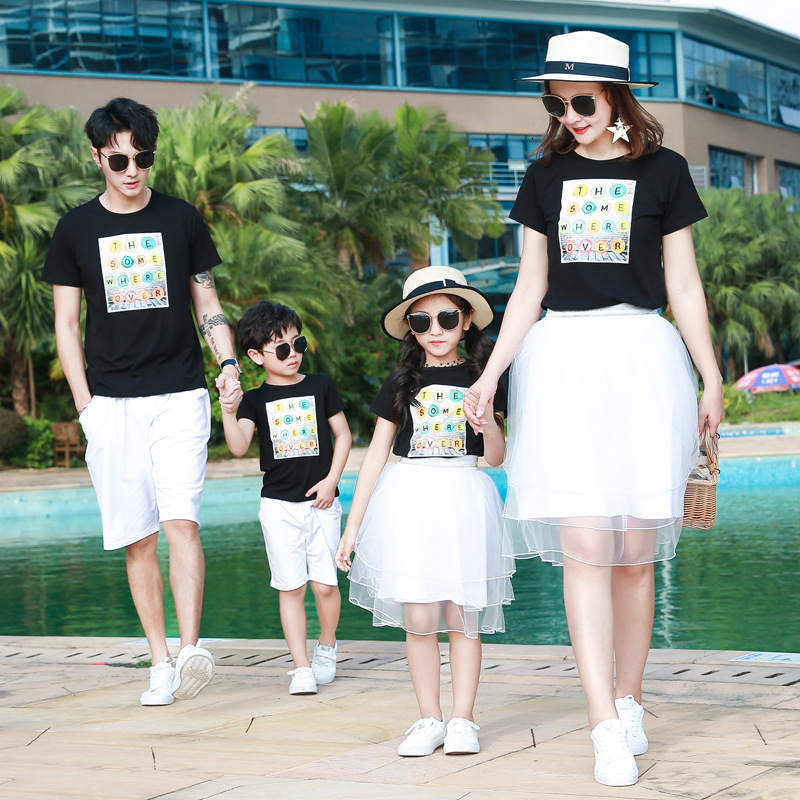 Family Matching Outfits Family Matching Clothes Summer Dad Son T-shirtShorts Mom and Daughter Matching Mesh Dress Family Look Couple Matching Clothing