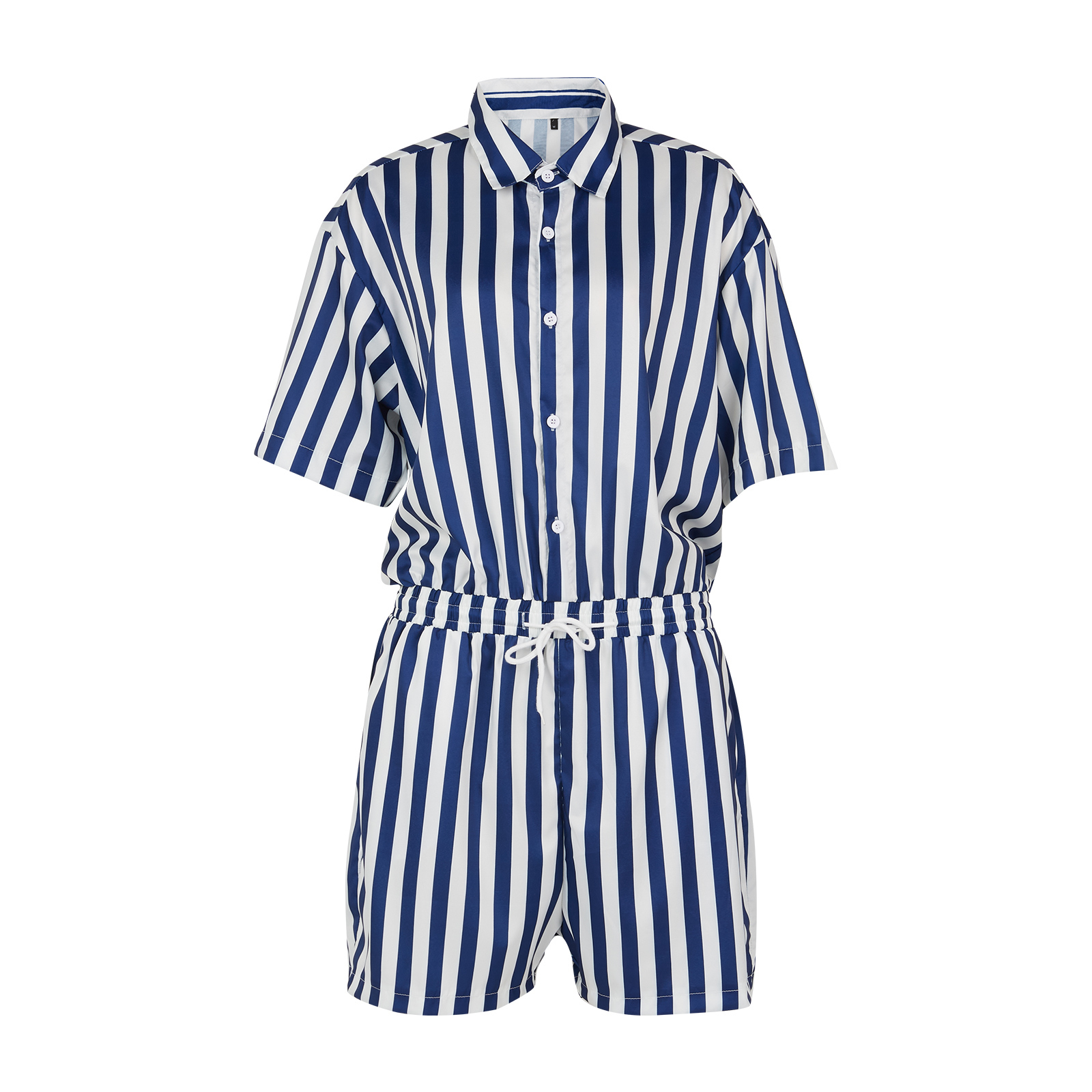 Men s Tracksuits Fashion Men Striped Rompers Short Sleeve Button Shorts Lapel Jumpsuit Drawstring Streetwear Casual Playsuit Hombre 230421