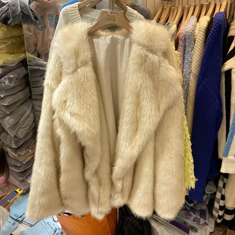 Women's Fur Lapel Faux Fluffy Jacket Coat Women Loose Long Sleeve Warm Coats Female 2023 Winter Fashion Lady Overcoat Streetwear