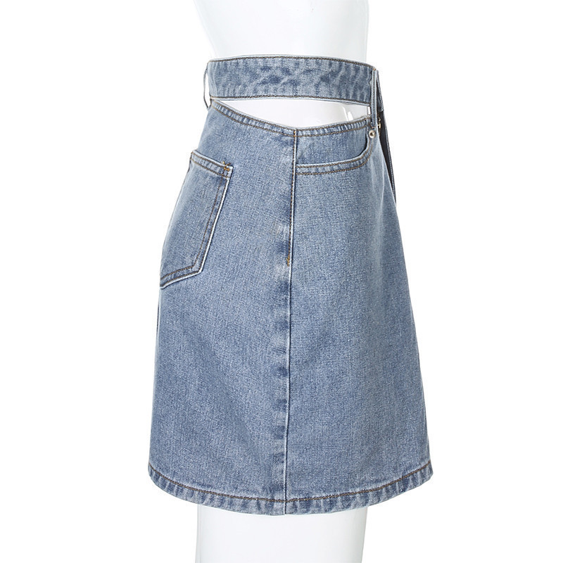 Skirts Womens High Waist Denim Party Hollow Button Zipper Mini Aline Ladies Sexy Clothing Female Night Club Wear 230420
