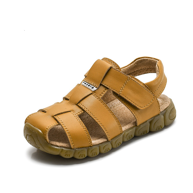 Sandals Summer Genuine Leather Sandals No-slip Wear-resistant Kids Beach Shoes Toe-cap Boys Girls Sandals Students Shoes 230421