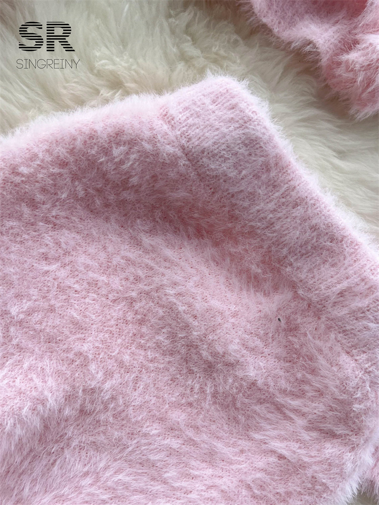 Two Piece Dress SINGREINY Solid Autumn Knit Two Piece Suits Fashion Women Long Sleeve O Neck Short Tops Mini Skirt Solid Winter Sweater Sets 230421