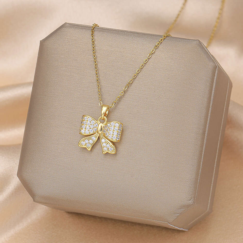 stainless steel clover necklace gold dia butterfly fashion star moon pendant women's clavicle chain jewelry