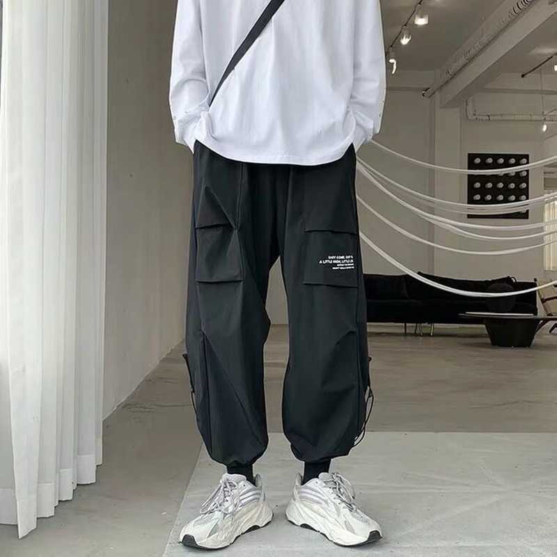 Men's Pants Men Summer Men's Cargo Trousers Thin Black Cargo Pants for Men Korean Style Gray Trousers for Men Japanese Streetwear J230420
