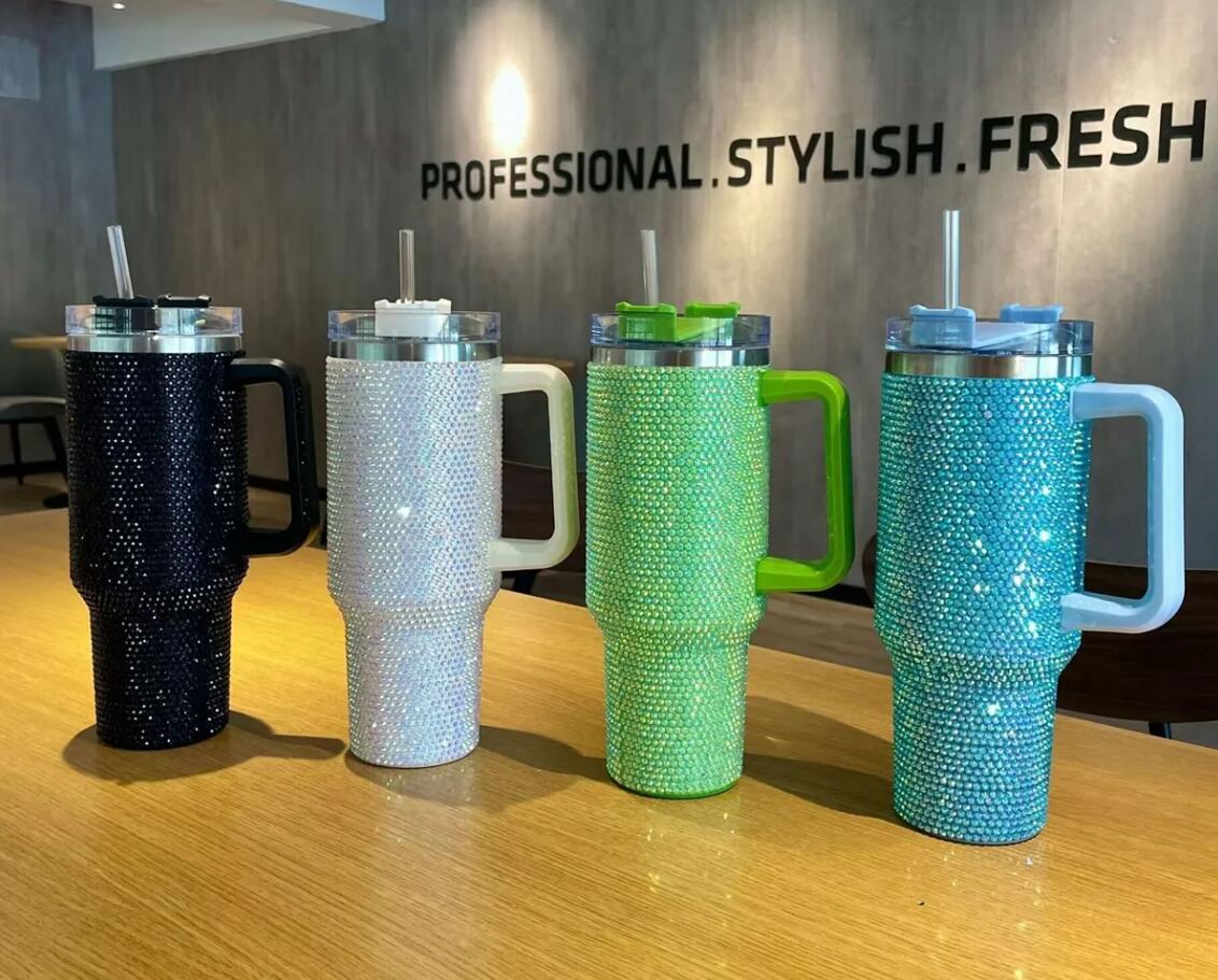 Mugs 1pcs 40oz Mugs Tumbler Cups With Handle Lids Straw Stainless Steel Insulated Tumblers Bling bling Travel Mug Termos Cup w250321