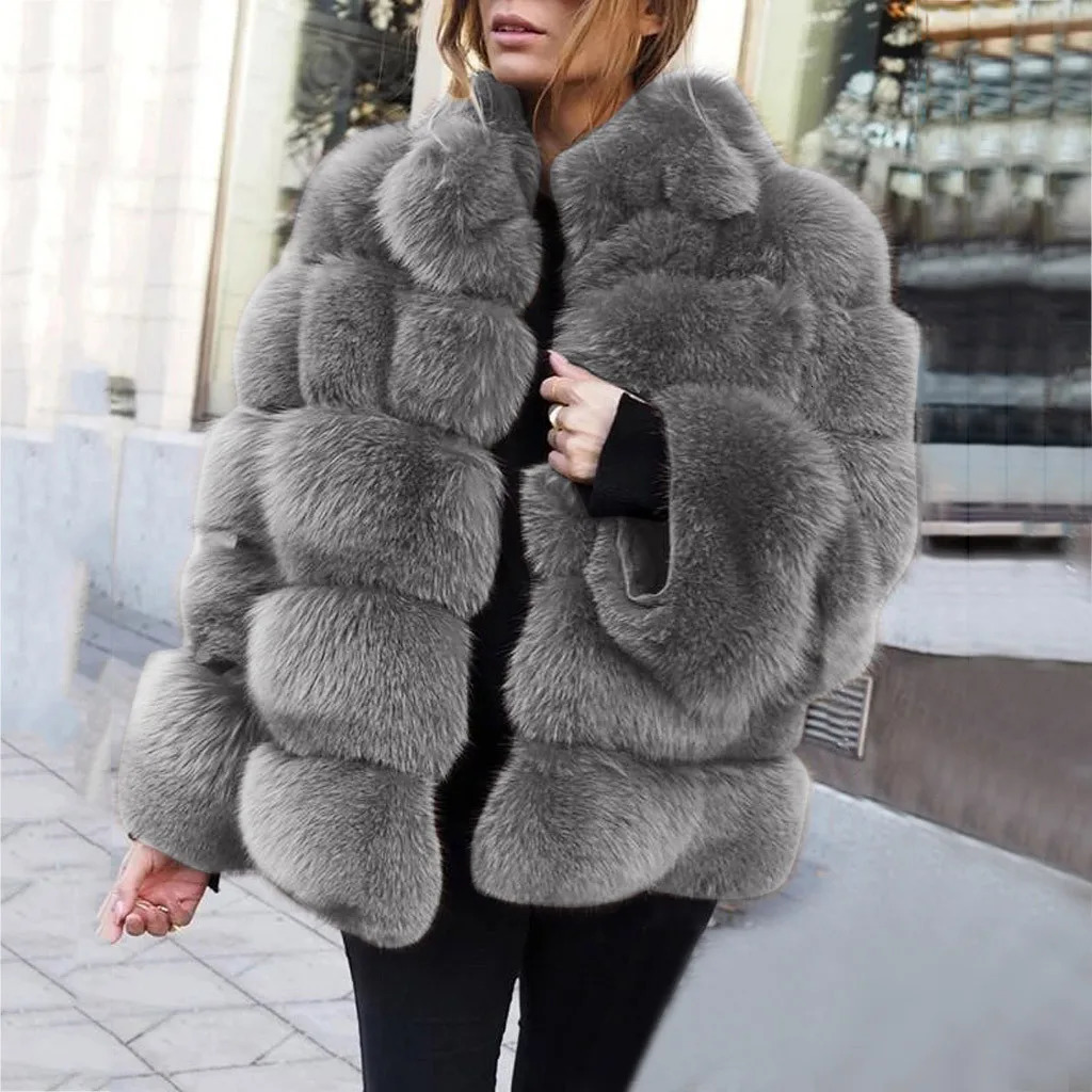 Women's Fur Faux Fur Winter Fashion Women Faux Fur Coat Female Black Elegant Fluffy Thick Warm Artificial Fox Fur Jacket Outerwear Plus Size 4XL 
