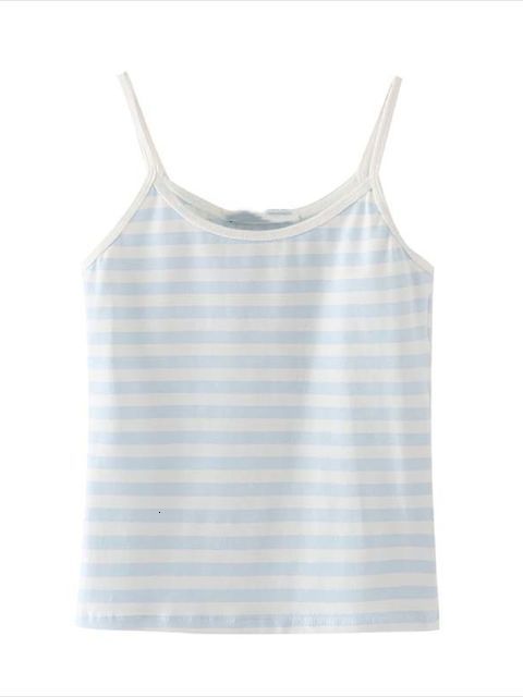Camisoles Tanks PUWD Casual Women Blue Stripe Tank Summer Fashion Ladies Falsie Slim Print Patchwork Top Female Chic Soft Cotton Tops 230421
