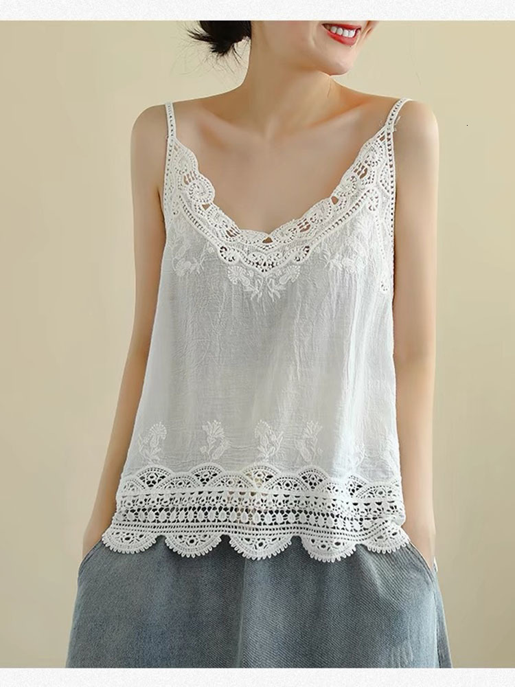 Camisoles Tanks Summer Style Retro Bohemian Embroidery Lace Square Collar Age Reduction All-match Camisole Female Sweet Blouse Women KK520 230421
