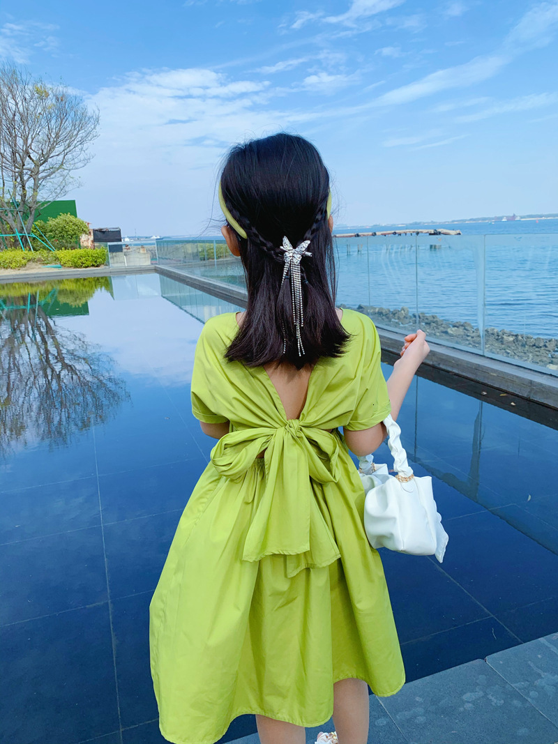 Family Matching Outfits Mother Daughter Dresses Backless Big Bow Family Matching Vestidos Summer Mommy And Me Clothes Women Girls Dress Short Sleeve 2