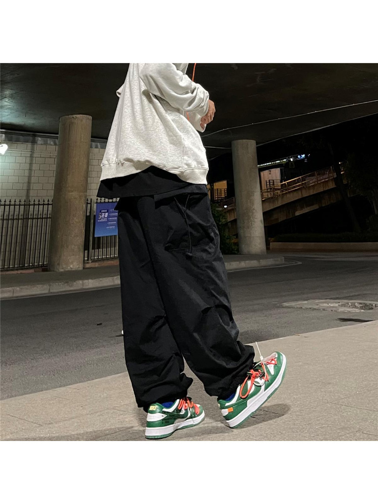Women's Pants Capris HOUZHOU Retro Hippie Gray Baggy Parachute Pants Women Y2K Streetwear Oversize Pockets Wide Leg Cargo Trousers Female Harajuk