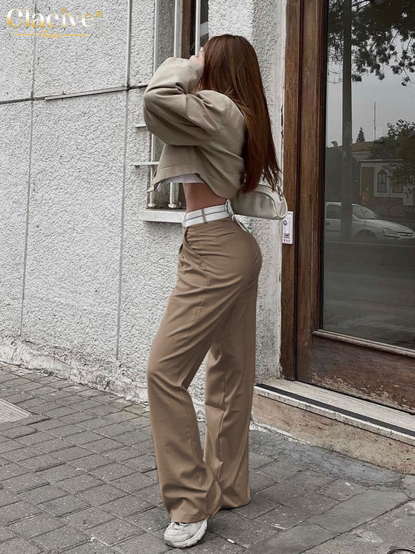Women's Pants Capris Clacive Elegant Loose Gray Office Women Pants Fashion High Waist Straight Trousers Casual Chic Spliced Full Length Female Pa