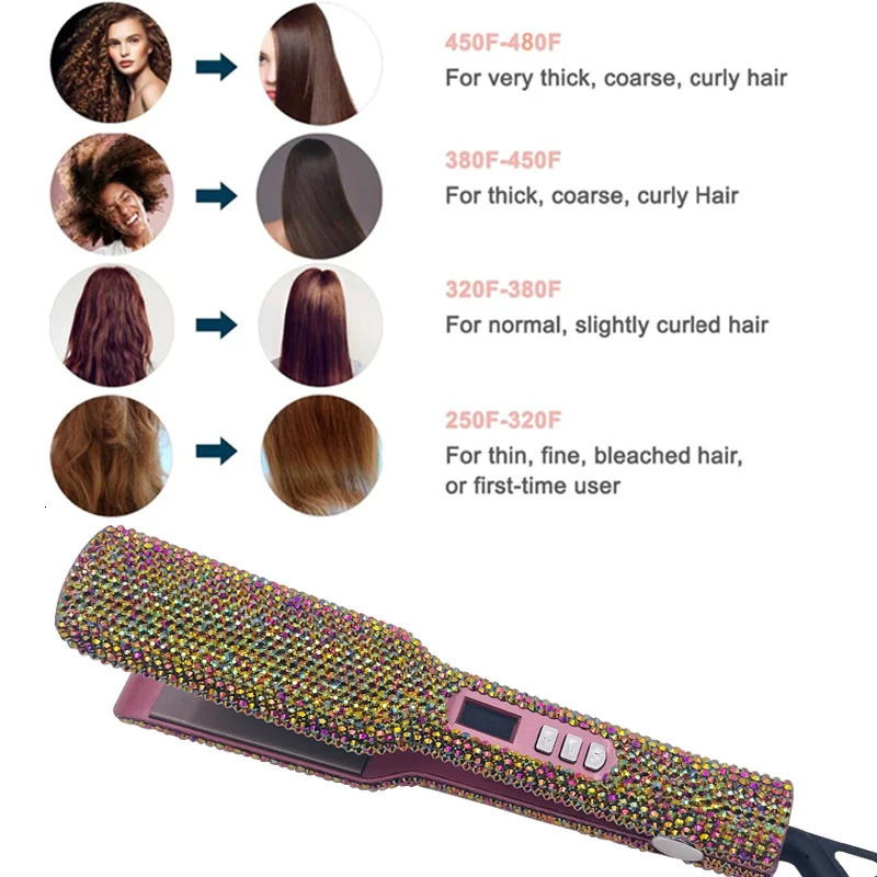 Hair Straighteners Hair Straightener 2 Inch Crystal Flat Iron Professional Nano- Plate Straightening Iron MCH Instant Heat-up 231120