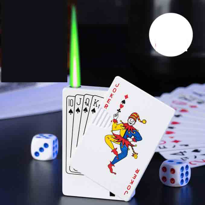 Latest Jet Torch Flame Poker Metal Windproof Playing Card Novel Gas Butane Lighter Funny Toy Smoking Tool Accessories W260202