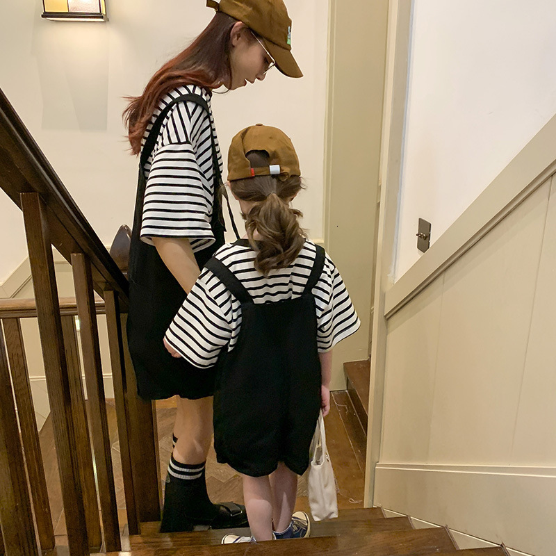 Family Matching Outfits Summer Mother 2-12 Years Daughter Mom Kids Girls Women Family Matching Outfits Striped Short Sleeve T-shirt Overalls Set 23042
