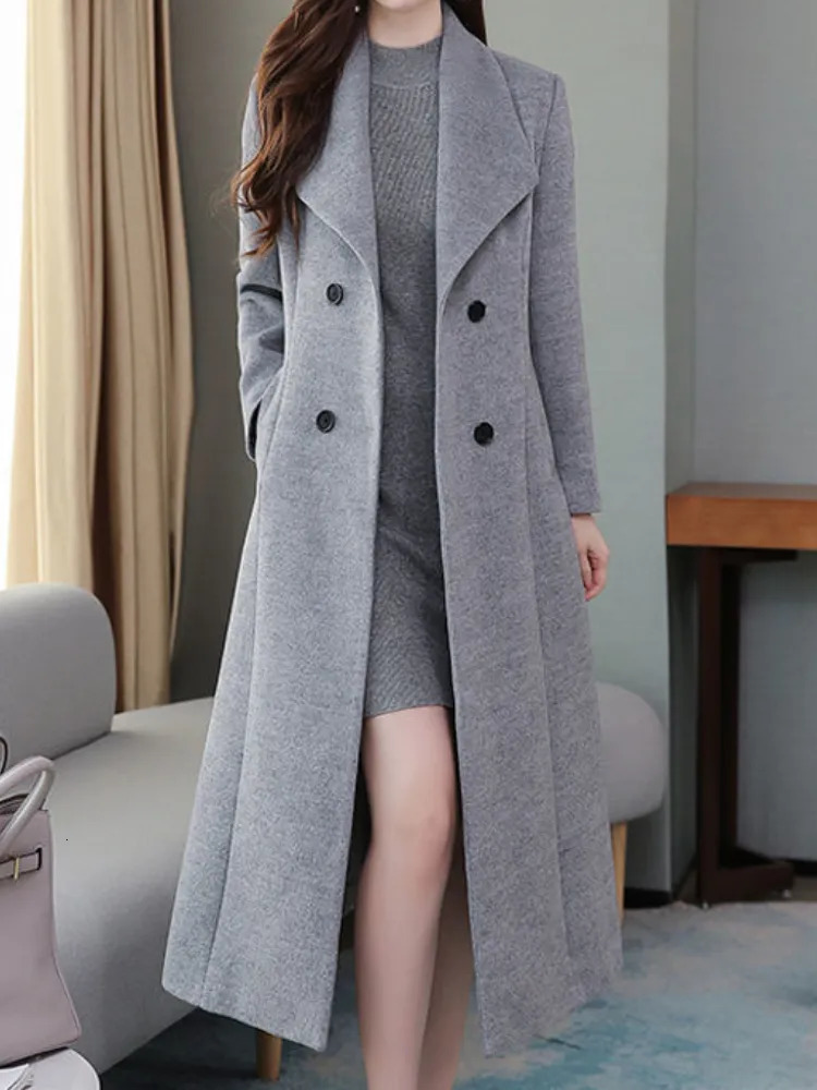 Women's Wool Blends Thickened Woolen Coat Women Long Slim Warm Windbreaker Winter 2023 Womens Clothing Trench 231120
