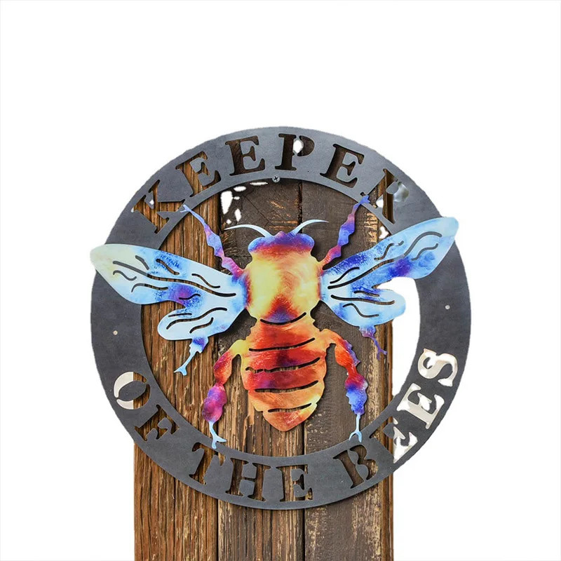 Garden Decorations Colorful Color Bee Guardians Wall Courtyard Ornament Art Keeper Of The Bees Creative Metal Garden Statue Home Living Room Decor 231