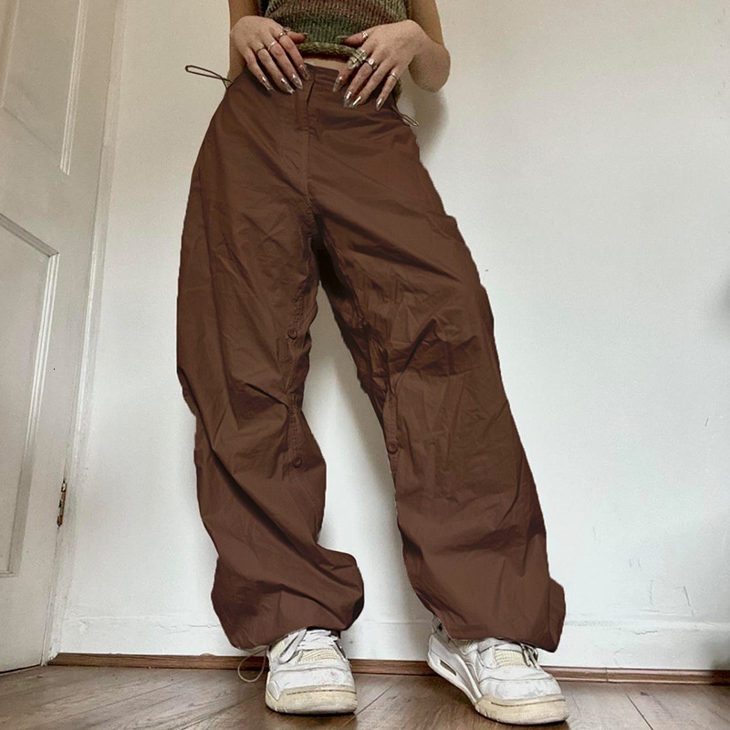 Women's Pants Capris Women Y2K Cargo Pants Casual Low Waist Drawstring Joggers Tech Baggy Trousers Vintage Loose Solid Wide Leg Pants Streetwear 