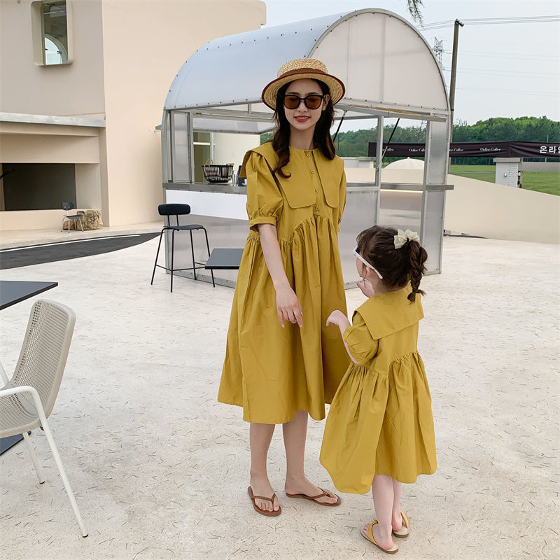 Family Matching Outfits Mommy and Daughter Matching Dress Summer Mother Kids Girl Yellow Pink Family Look Dresses Korean Matching Family Outfits 23042