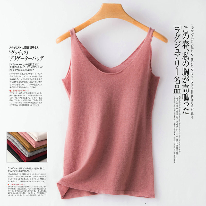 Camisoles Tanks Women Sexy 100% Worsted Wool Vest Crop FashionTops V-Neck Camisole Summer Tank Shirt Ladies Slid Knit Camisole Bottoming 230421
