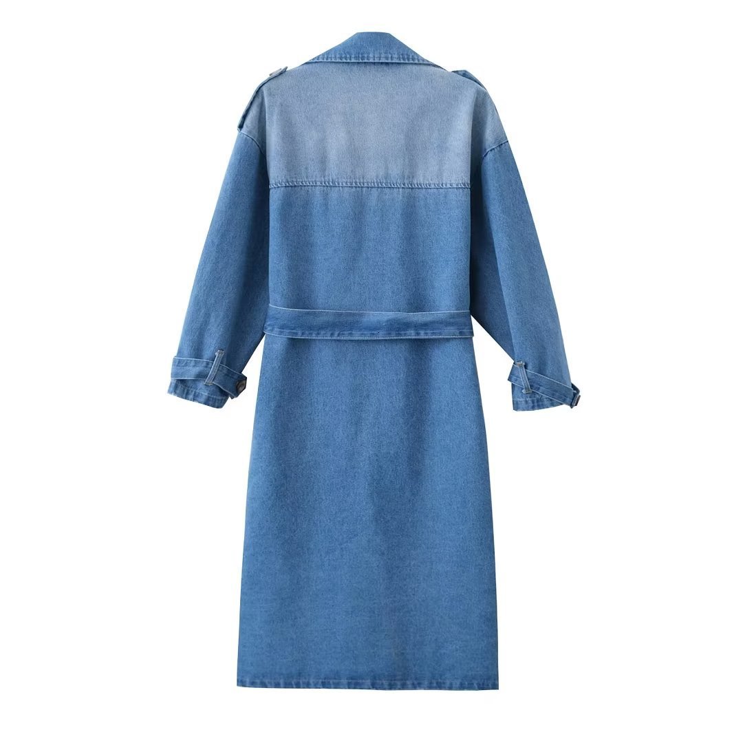 Women's Trench Coat 2023 Fashion With Belt Double Breasted Denim Vintage Long Sleeve Female Outerwear Chic Overcoat 230421