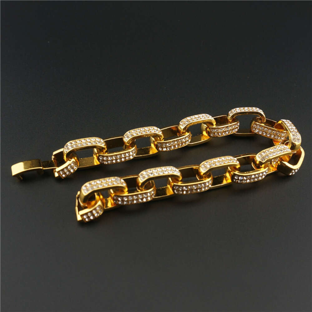 Simple square three-dimensional box chain full of rhinestones hiphop trendy Cuban chain bracelet thick bracelet