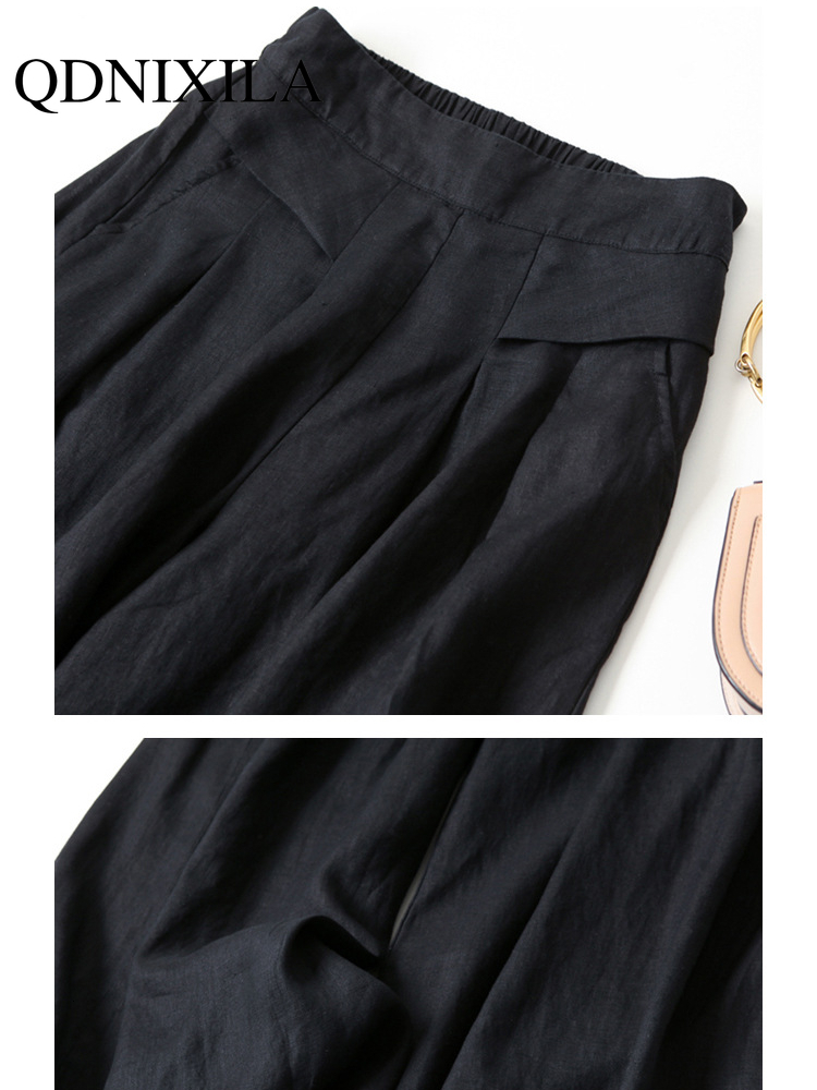 Women's Pants Capris Cotton and Linen Wide-leg Pants Skirt Pants Women Loose Half Elastic Waist Slim Pants Women Streetwear Women Pants 230421