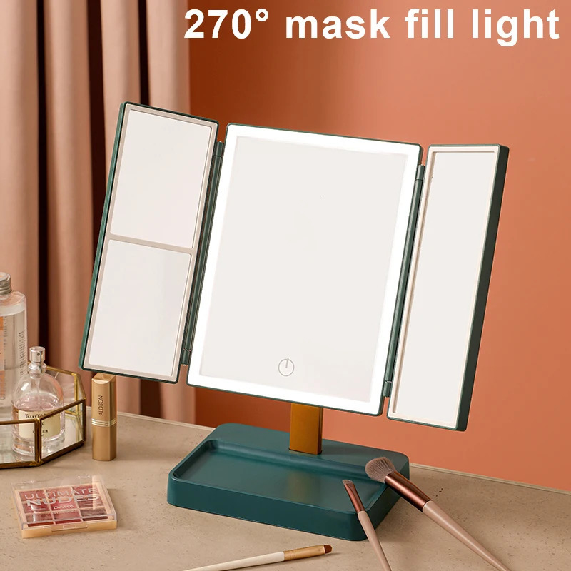 Compact Mirrors 72 LED Light Vanity Mirror 1/2/3X Magnifying Cosmetic 3 Folding Makeup Mirrors 270 Rotation Stepless Dimmer Beauty Table Mirrors 23112