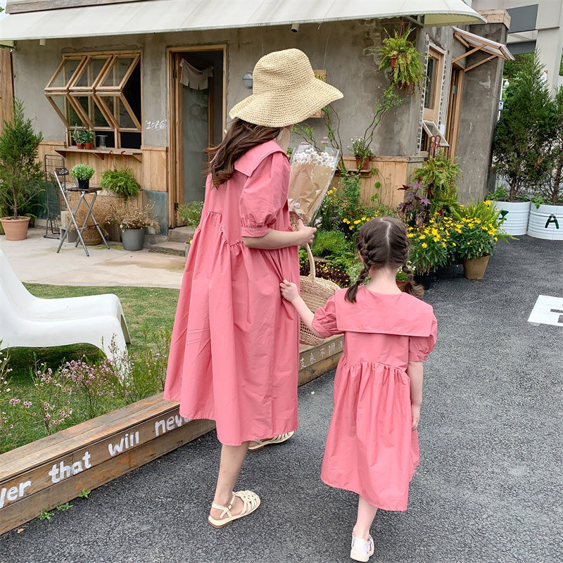 Family Matching Outfits Mommy and Daughter Matching Dress Summer Mother Kids Girl Yellow Pink Family Look Dresses Korean Matching Family Outfits 23042