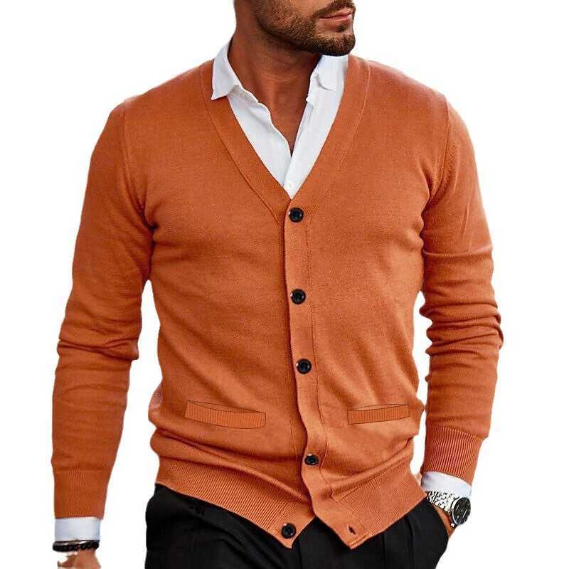 Men have double side pockets autumn and winter new knitwear V-neck long sleeve slim-fit sweater cardigan Q231121