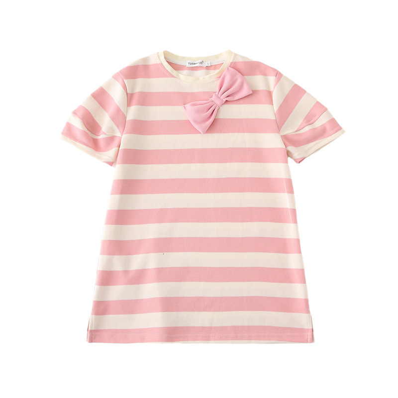 Family Matching Outfits Pink Striped Parent-child Dress for Women's Summer Korean Casual Loose Fitting Women's Clothing 230421