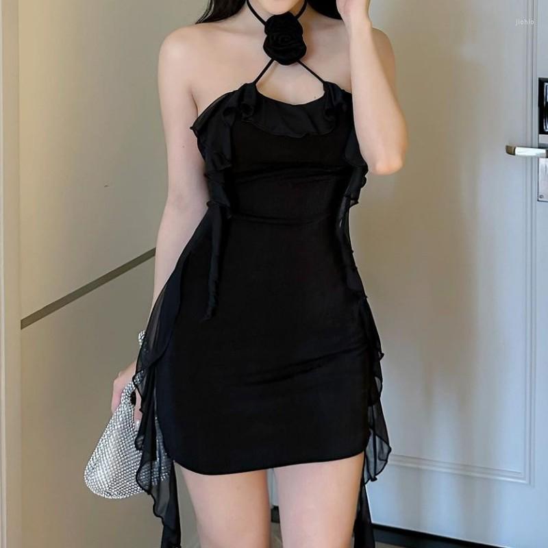 Casual Dresses SKMY Spring White Dress Sexy Off The Shoulder Halter Neck Low Cut For Women Solid Color Party Night Club Outfit