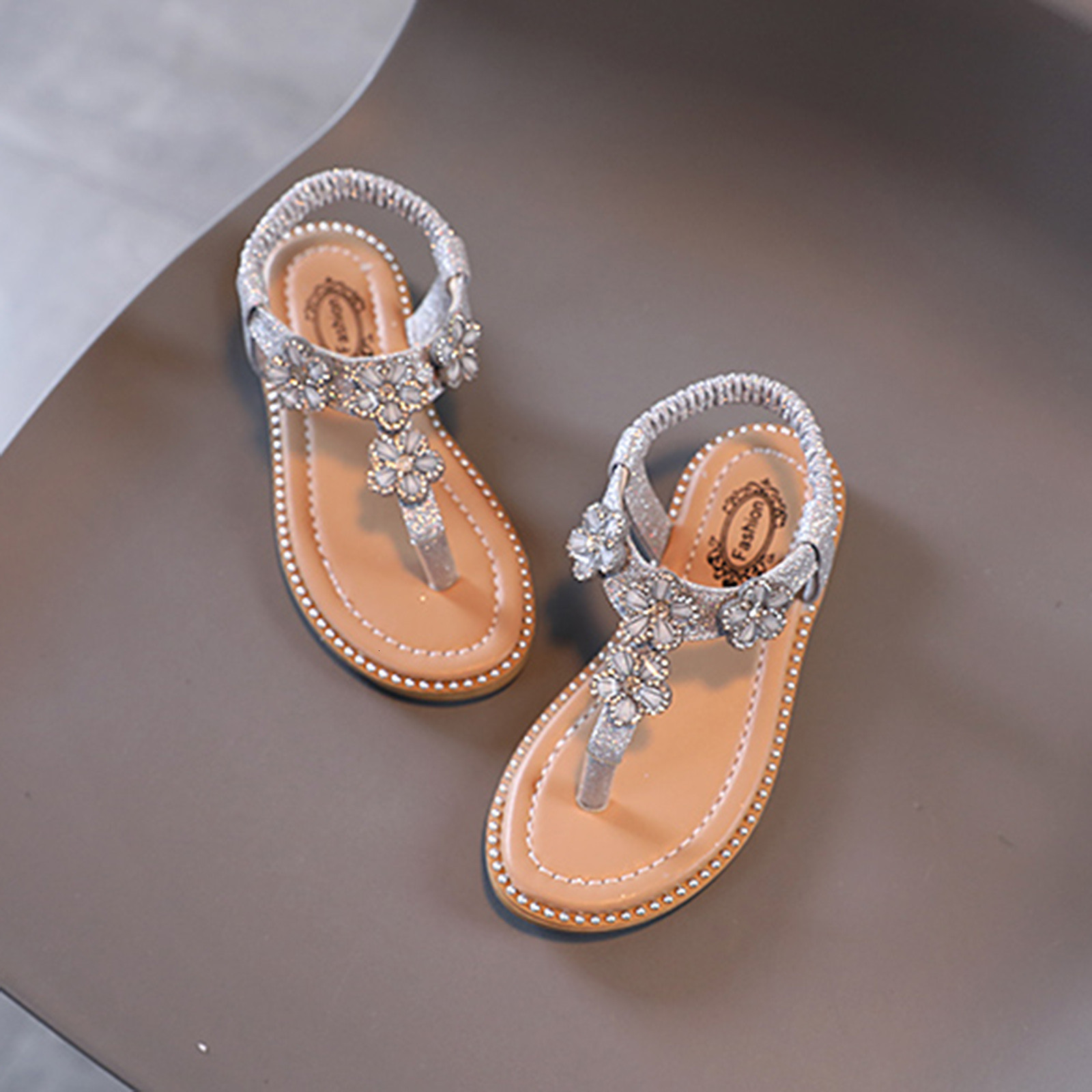 Sandals 1~7year Kids Shoes Summer Girls Sandals Floral Crystal Bling Flip Flop Shoes Sandals Toddler Infant Baby Girl Princess Sandalias 230421