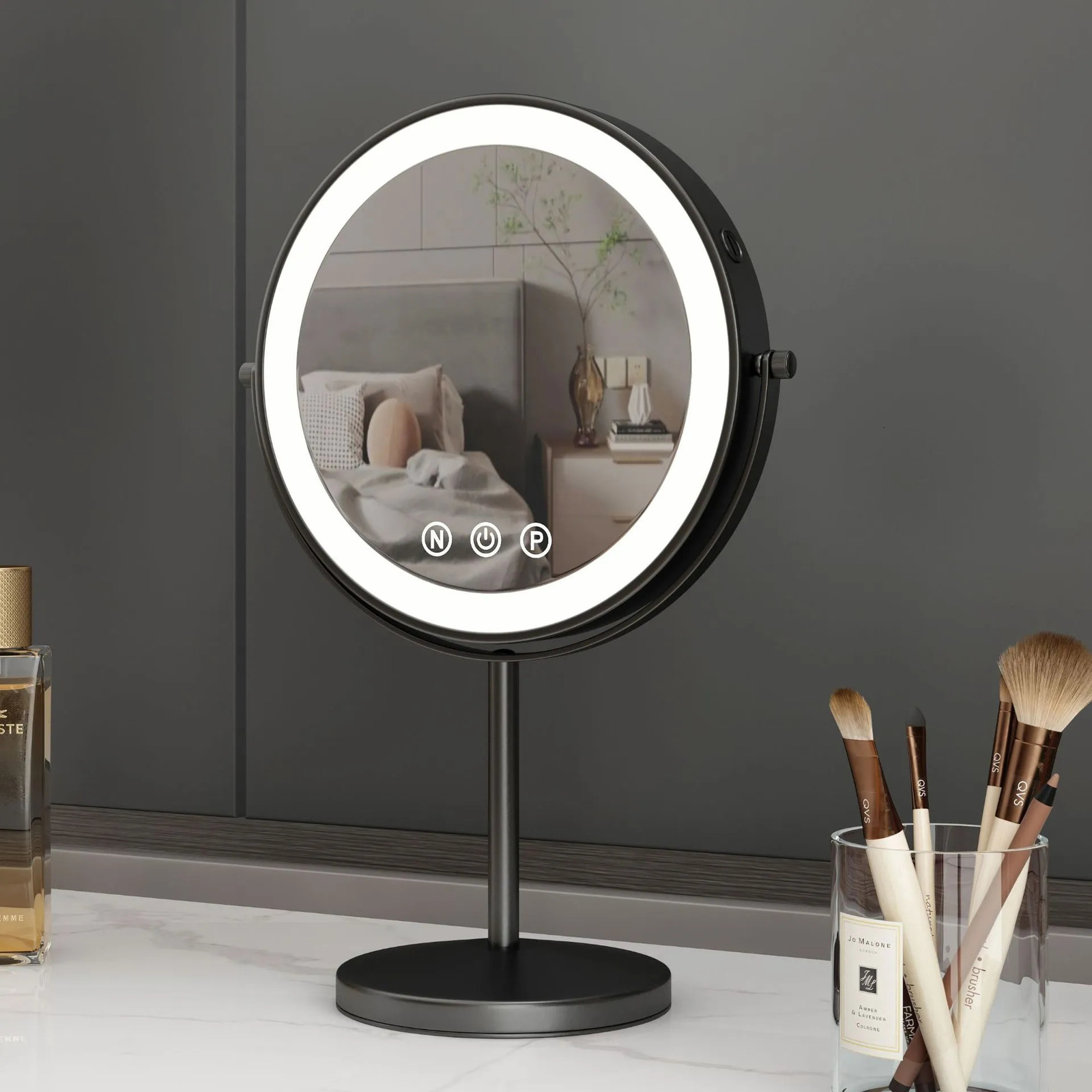 Compact Mirrors 9 inch 360 degrees Bedroom or Bathroom table Lifting Makeup Mirror 3X Magnifying Double Mirror with LED Light Cosmetic Mirror 231120
