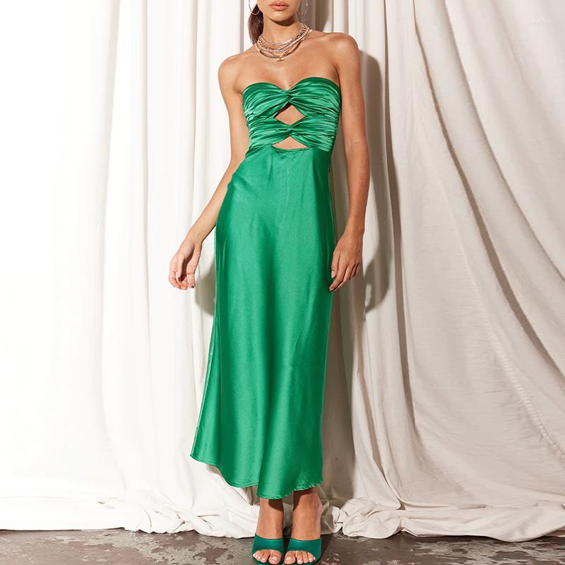 New Casual Dresses Summer Solid Hollow Slim Formal Occasion Dress Chic Backless Long For Women 2024 Elegant Off Shoulder Satin Party