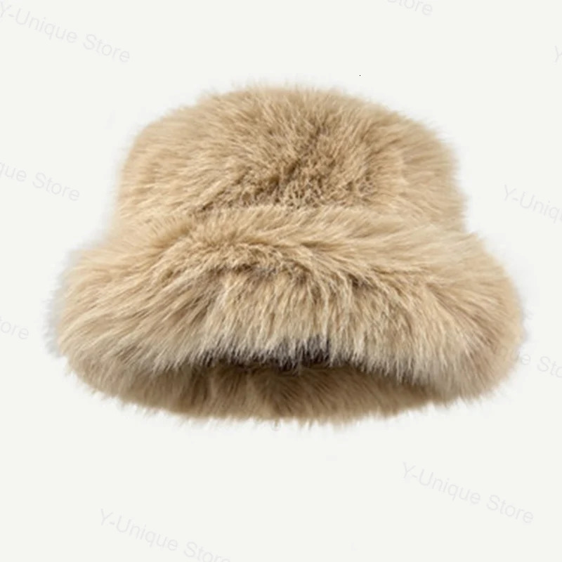 Wide Brim Hats Bucket Winter Fluffy Faux Fur Hat Y2K Thick Warm Plush Fashion Cold Proof Fisherman Cap Outdoor Ear Protection 231121