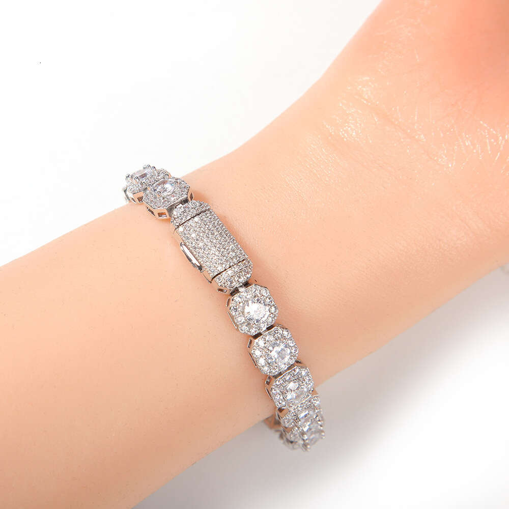 Bracelet necklace Moissanite chain Hip hop 9mm square rock sugar zircon bracelet with inset style design a niche item